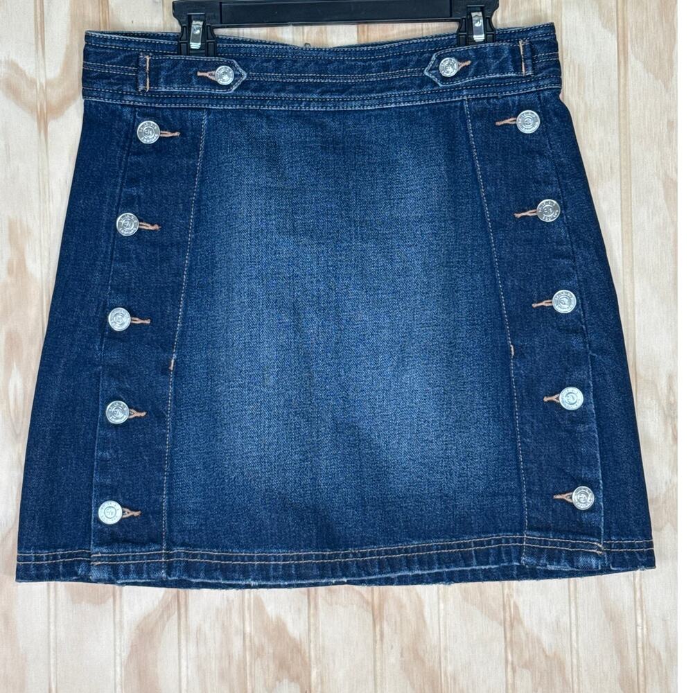 Current/Elliott Sailor Denim Mini Skirt Size 27 Blue Cotton Buttons Zip Back Y2K